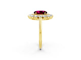 Yellow gold Oval Cut Garnet Floral Double Halo Engagement Ring with Prong Setting_51