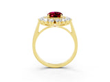 Yellow gold Oval Cut Garnet Floral Double Halo Engagement Ring with Prong Setting_52