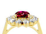 Yellow gold Oval Cut Garnet Floral Double Halo Engagement Ring with Prong Setting_53