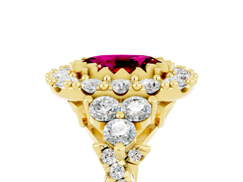 Yellow gold Oval Cut Garnet Halo Ring with Pavé Band and Four-Prong Setting_17