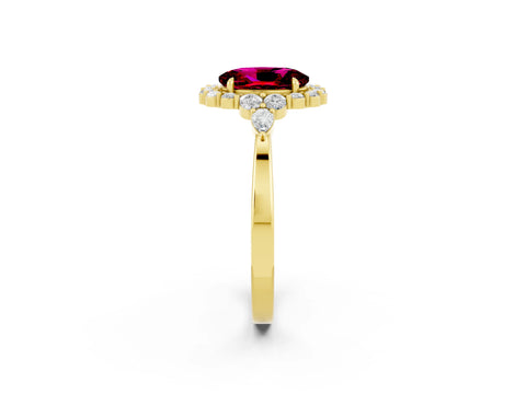Yellow gold Oval Cut Garnet Halo Ring with Pear Side Stones and Prong Setting_14