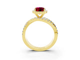 Yellow gold Oval Cut Garnet Halo Ring with Round Split Shank and Prong Setting_51