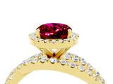 Yellow gold Oval Cut Garnet Halo Ring with Round Split Shank and Prong Setting_52