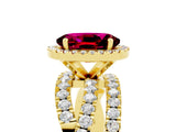 Yellow gold Oval Cut Garnet Halo Ring with Round Split Shank and Prong Setting_53