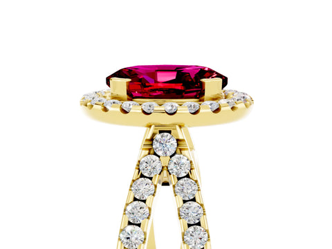 Yellow gold Oval Cut Garnet Halo Ring with Split Shank Pavé Band and Prong Setting_5