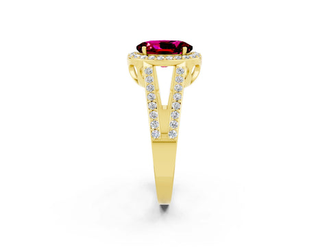 Yellow gold Oval Cut Garnet Halo Ring with Split Shank U-Prong Band and Four-Prong Setting_2