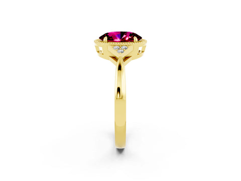 Yellow gold Oval Cut Garnet Halo Ring with Tapered Band and Four-Prong Setting_2