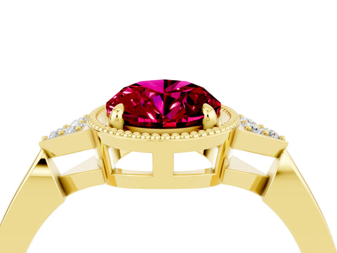 Yellow gold Oval Cut Garnet Halo Ring with Tapered Band and Four-Prong Setting_4