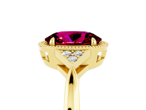Yellow gold Oval Cut Garnet Halo Ring with Tapered Band and Four-Prong Setting_5