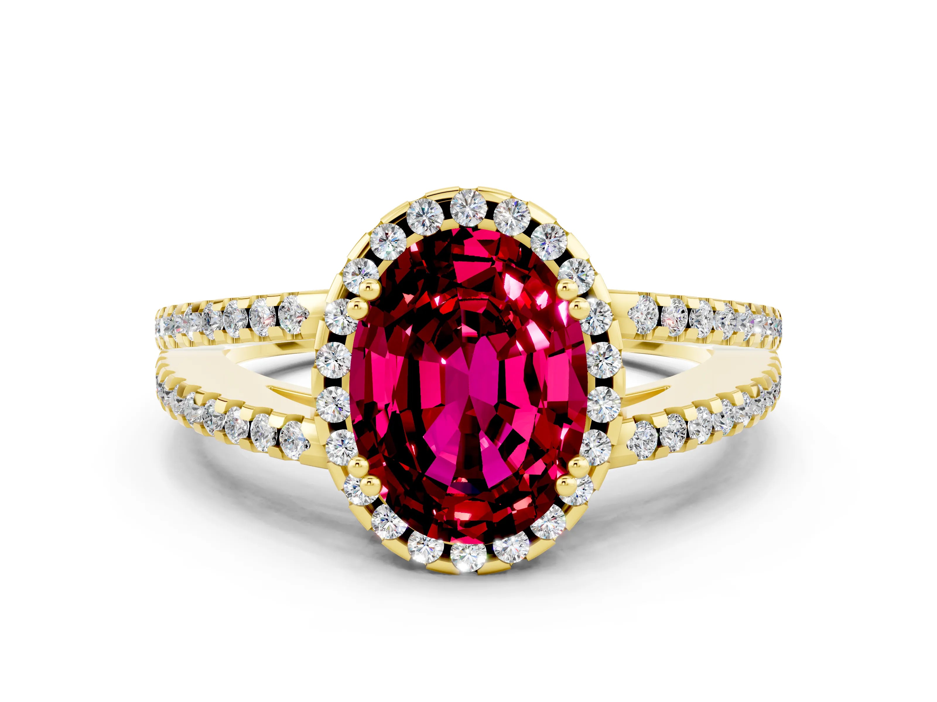 Yellow gold Oval Cut Garnet Halo Split Shank Engagement Ring_24