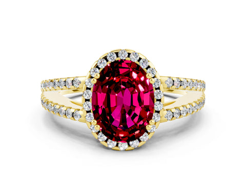 Yellow gold Oval Cut Garnet Halo Split Shank Engagement Ring_24