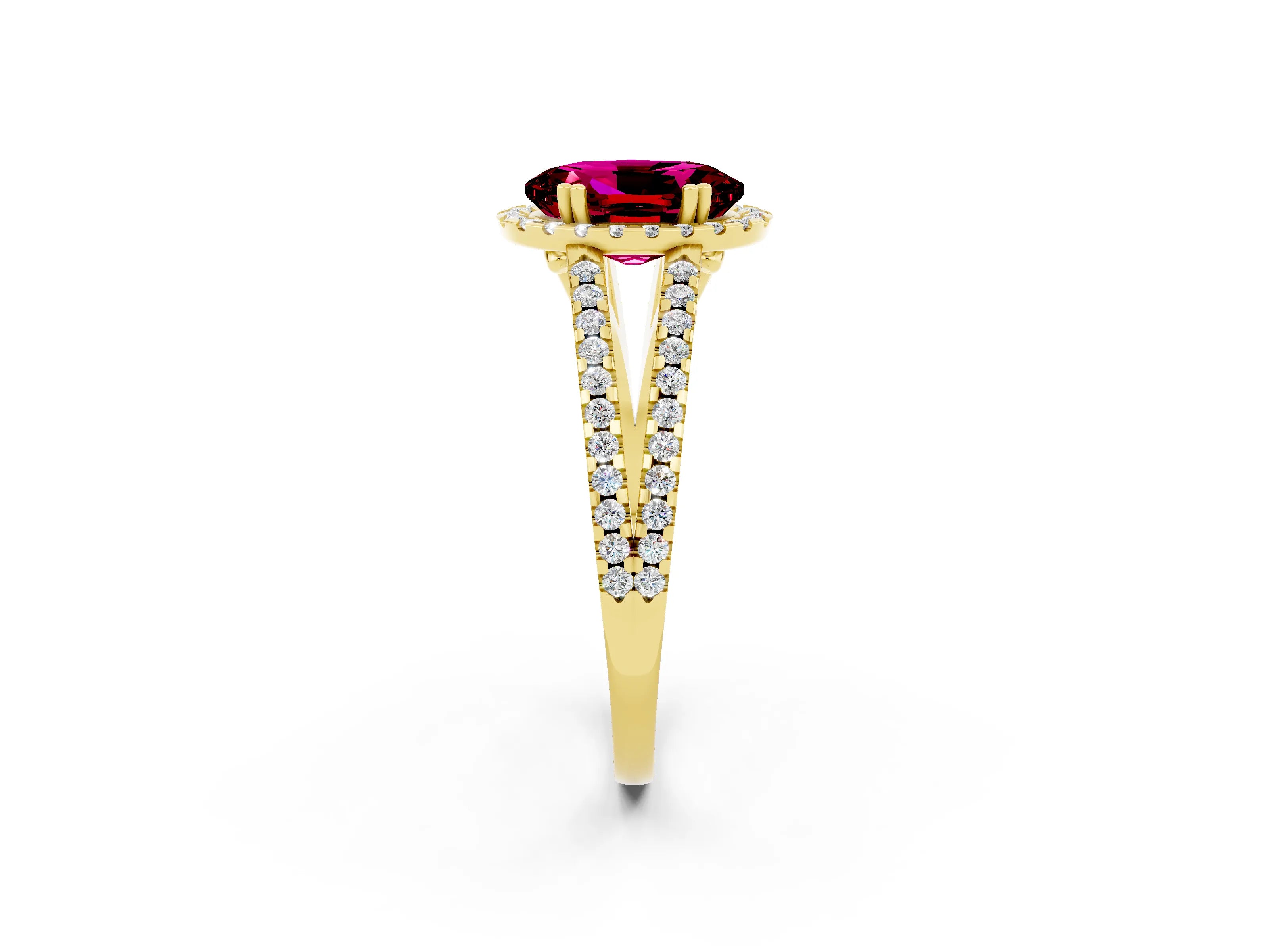 Yellow gold Oval Cut Garnet Halo Split Shank Engagement Ring_26