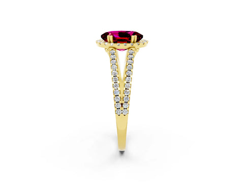 Yellow gold Oval Cut Garnet Halo Split Shank Engagement Ring_26