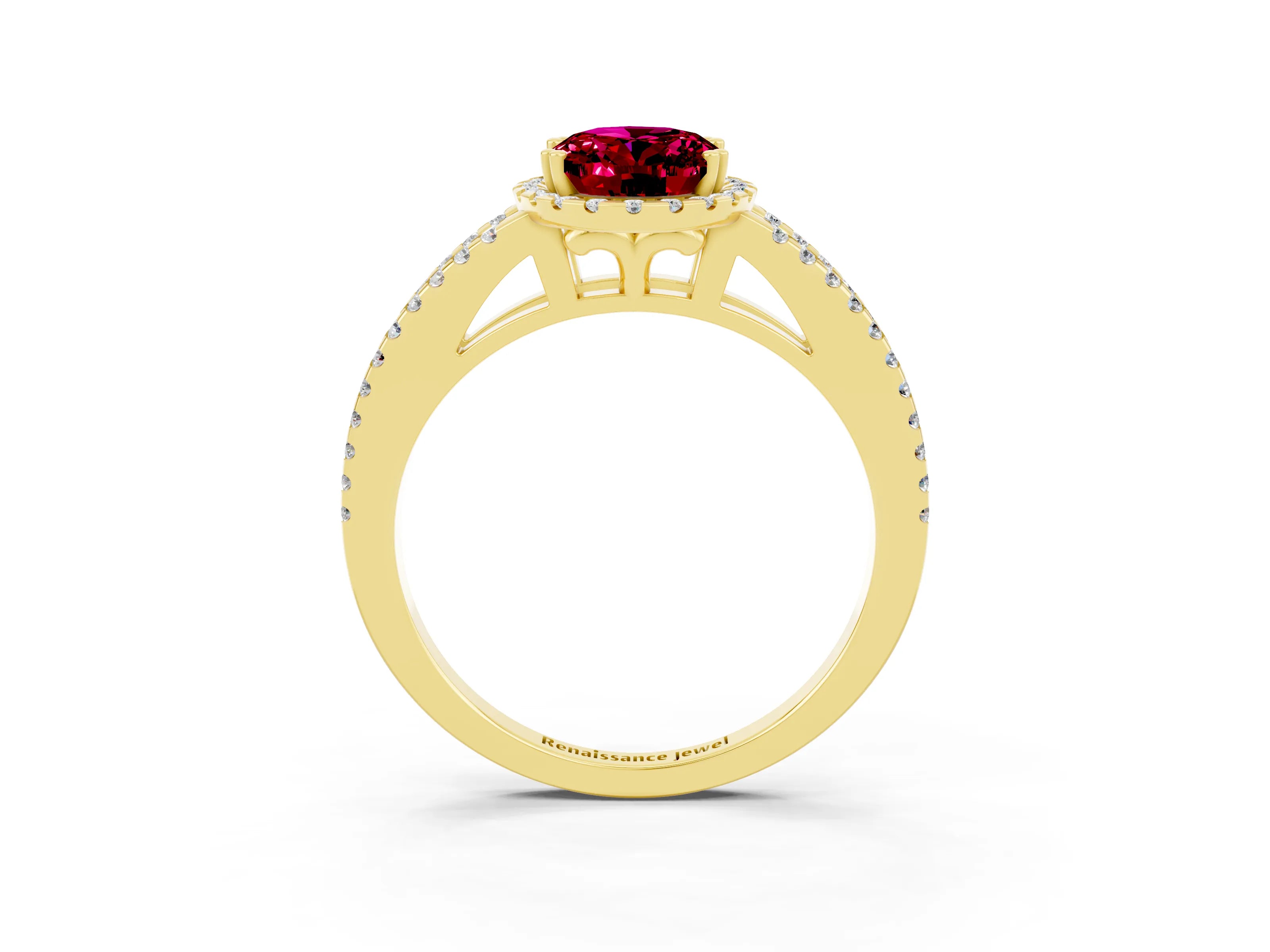 Yellow gold Oval Cut Garnet Halo Split Shank Engagement Ring_27