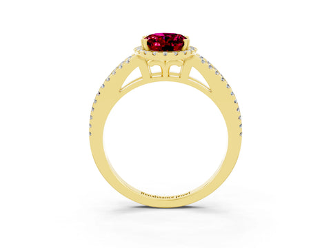 Yellow gold Oval Cut Garnet Halo Split Shank Engagement Ring_27