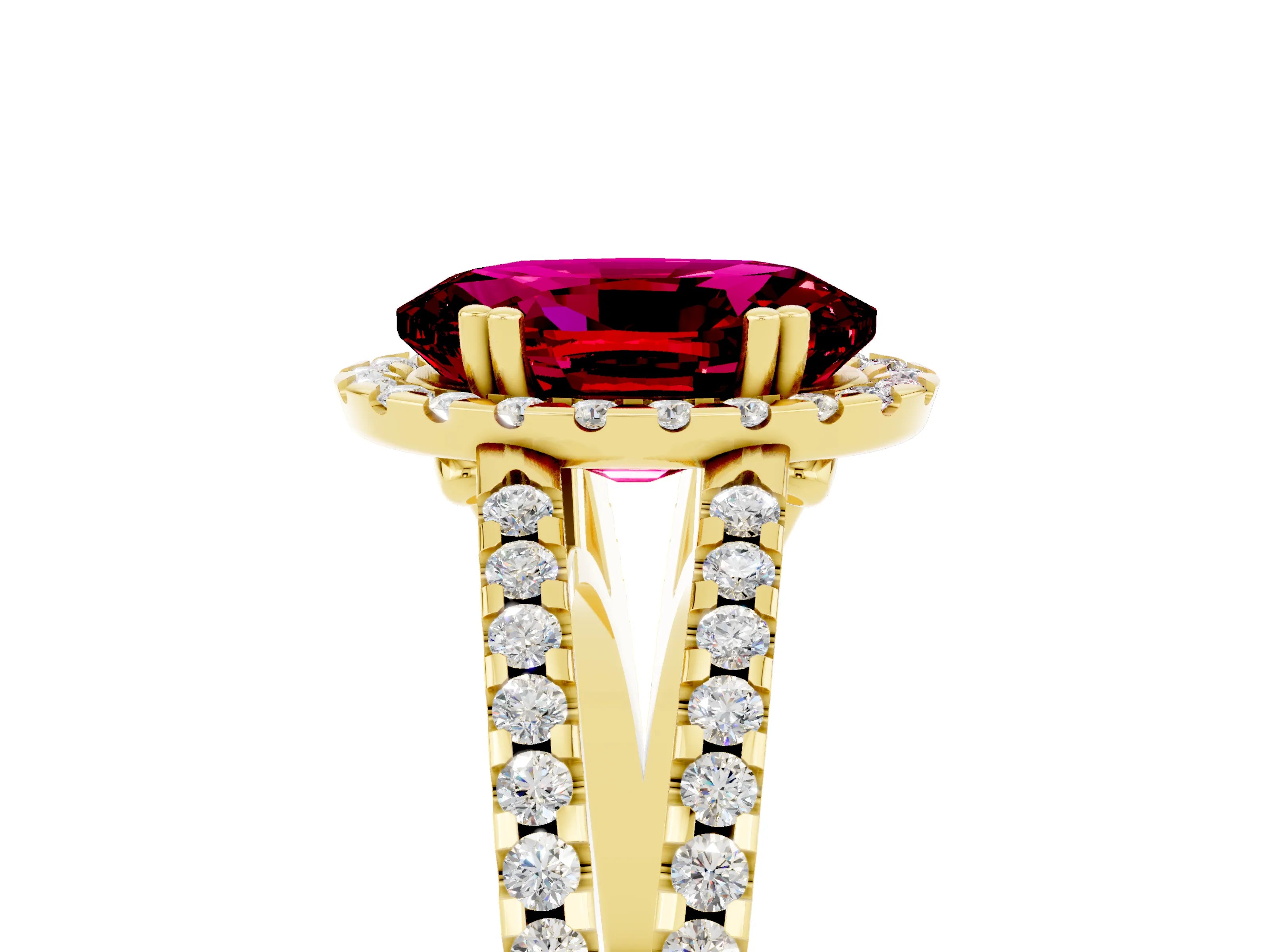 Yellow gold Oval Cut Garnet Halo Split Shank Engagement Ring_29