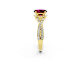 Yellow gold Oval Cut Garnet Halo Twist Band Solitaire Prong Setting Ring_2