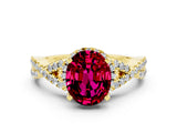 Yellow gold Oval Cut Garnet  Halo Twist Band Solitaire Prong Setting Ring_24