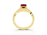 Yellow gold Oval Cut Garnet  Halo Twist Band Solitaire Prong Setting Ring_27