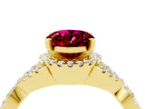 Yellow gold Oval Cut Garnet  Halo Twist Band Solitaire Prong Setting Ring_28