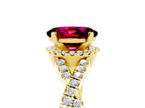 Yellow gold Oval Cut Garnet  Halo Twist Band Solitaire Prong Setting Ring_29