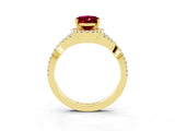 Yellow gold Oval Cut Garnet Halo Twist Band Solitaire Prong Setting Ring_3