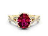 Yellow gold Oval Cut Garnet  Halo Twist Band Solitaire Prong Setting Ring_42