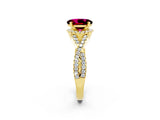 Yellow gold Oval Cut Garnet  Halo Twist Band Solitaire Prong Setting Ring_44