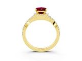 Yellow gold Oval Cut Garnet  Halo Twist Band Solitaire Prong Setting Ring_45