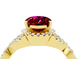 Yellow gold Oval Cut Garnet  Halo Twist Band Solitaire Prong Setting Ring_46