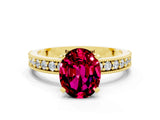 Yellow gold Oval Cut Garnet Milgrain Pavé Engagement Ring with Four-Prong Setting_12