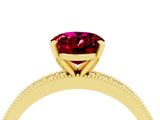 Yellow gold Oval Cut Garnet Milgrain Pavé Engagement Ring with Four-Prong Setting_16