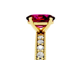 Yellow gold Oval Cut Garnet Milgrain Pavé Engagement Ring with Four-Prong Setting_17