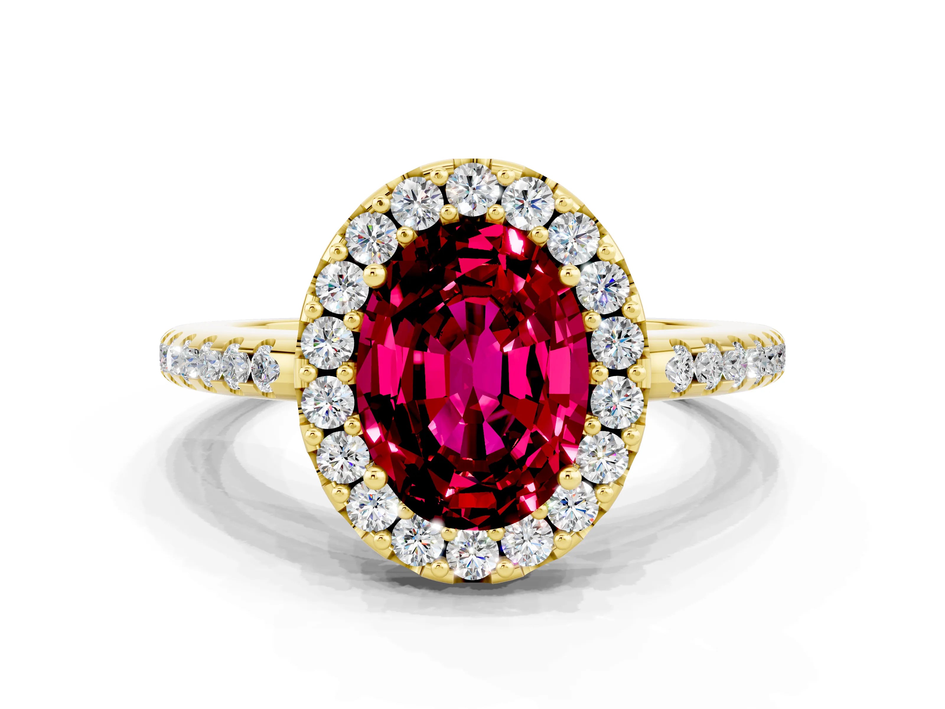 Yellow gold Oval Cut Garnet Pavé Halo Ring with Four-Prong Setting_12