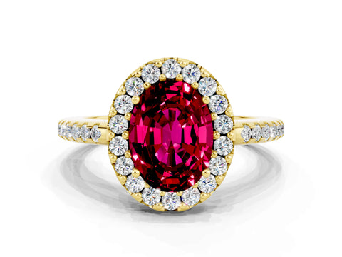 Yellow gold Oval Cut Garnet Pavé Halo Ring with Four-Prong Setting_12