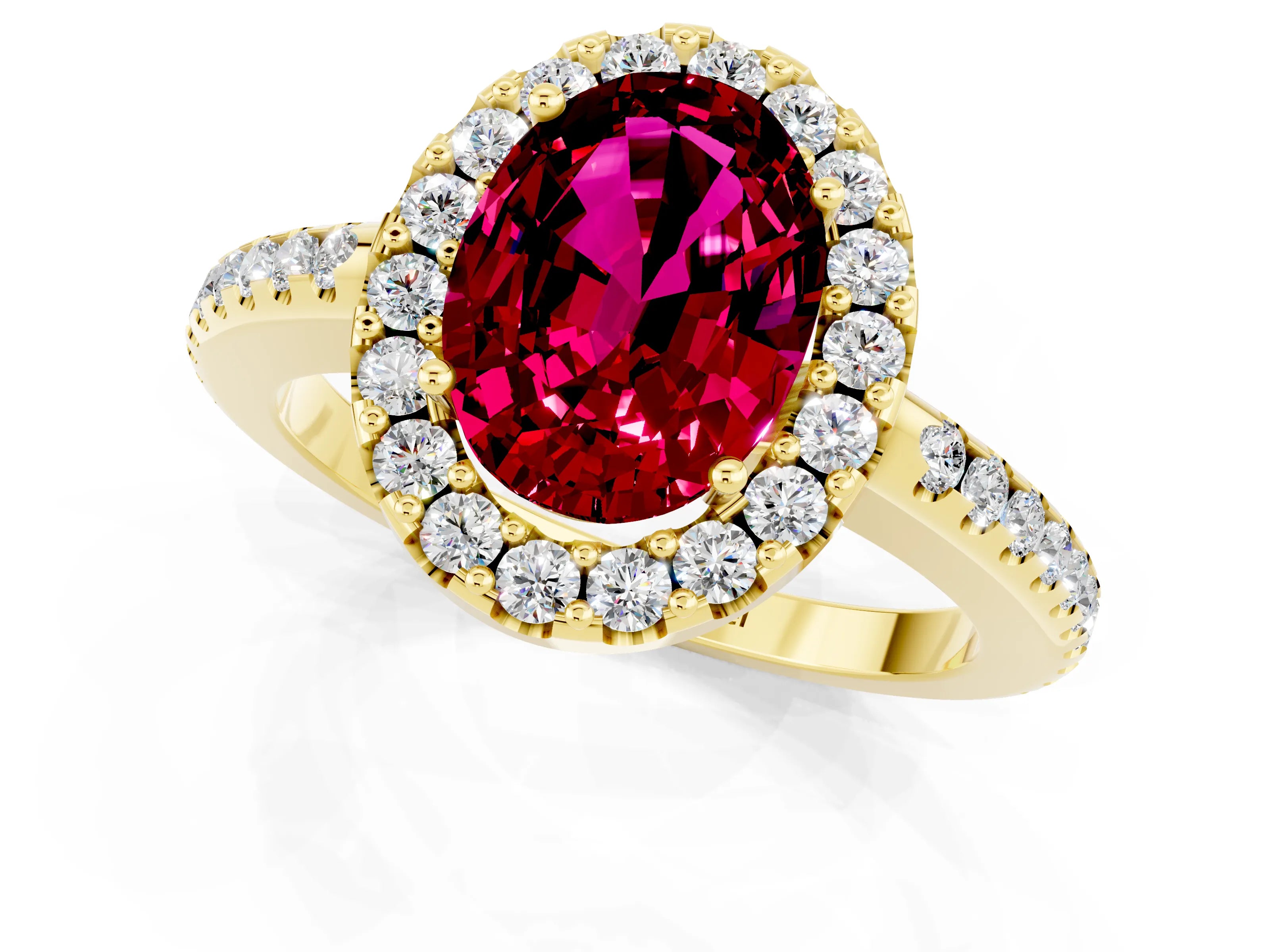 Yellow gold Oval Cut Garnet Pavé Halo Ring with Four-Prong Setting_13