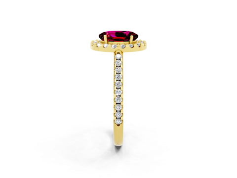 Yellow gold Oval Cut Garnet Pavé Halo Ring with Four-Prong Setting_14
