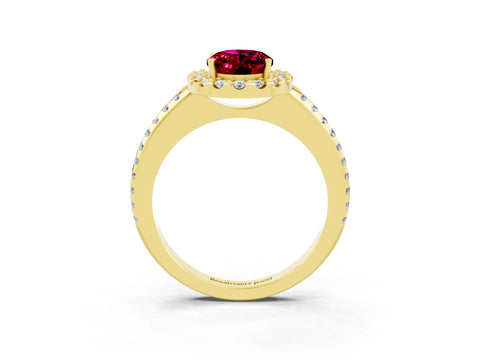 Yellow gold Oval Cut Garnet Pavé Halo Ring with Four-Prong Setting_15