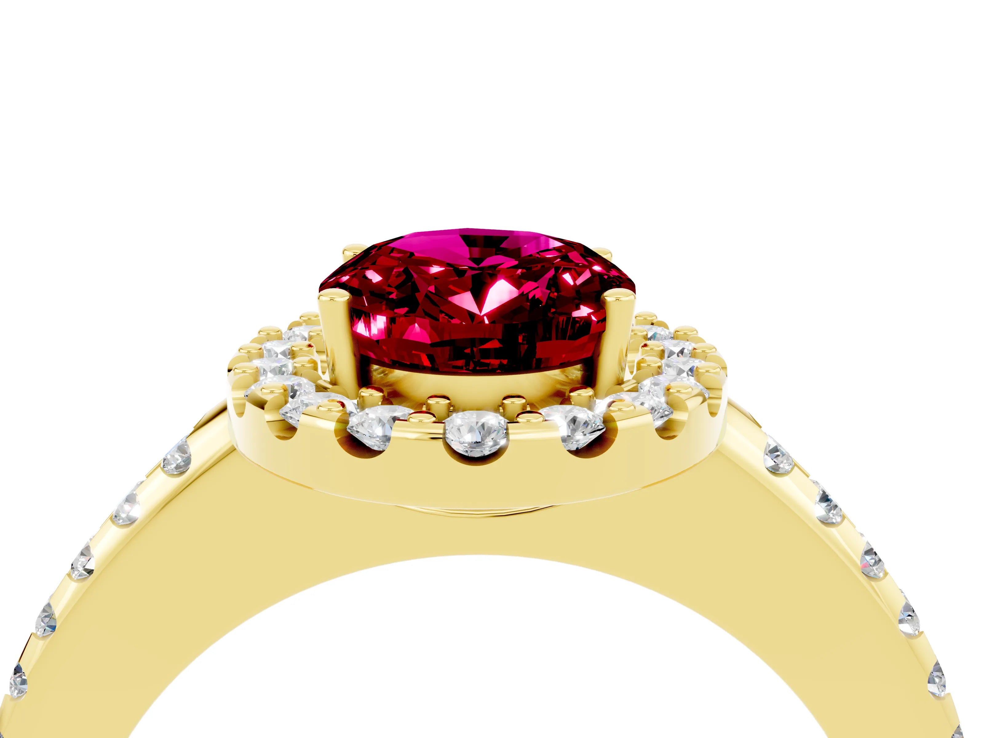Yellow gold Oval Cut Garnet Pavé Halo Ring with Four-Prong Setting_16