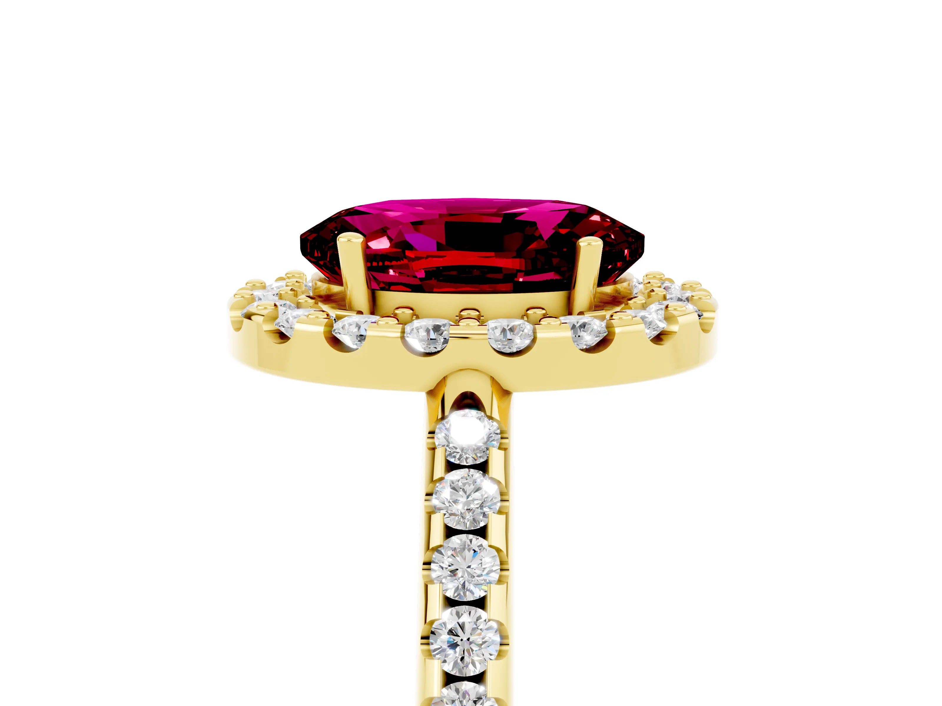 Yellow gold Oval Cut Garnet Pavé Halo Ring with Four-Prong Setting_17