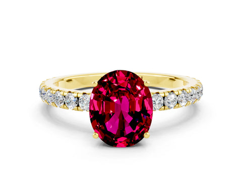 Yellow gold Oval Cut Garnet Pavé Solitaire Engagement Ring with Four-Prong Setting_32