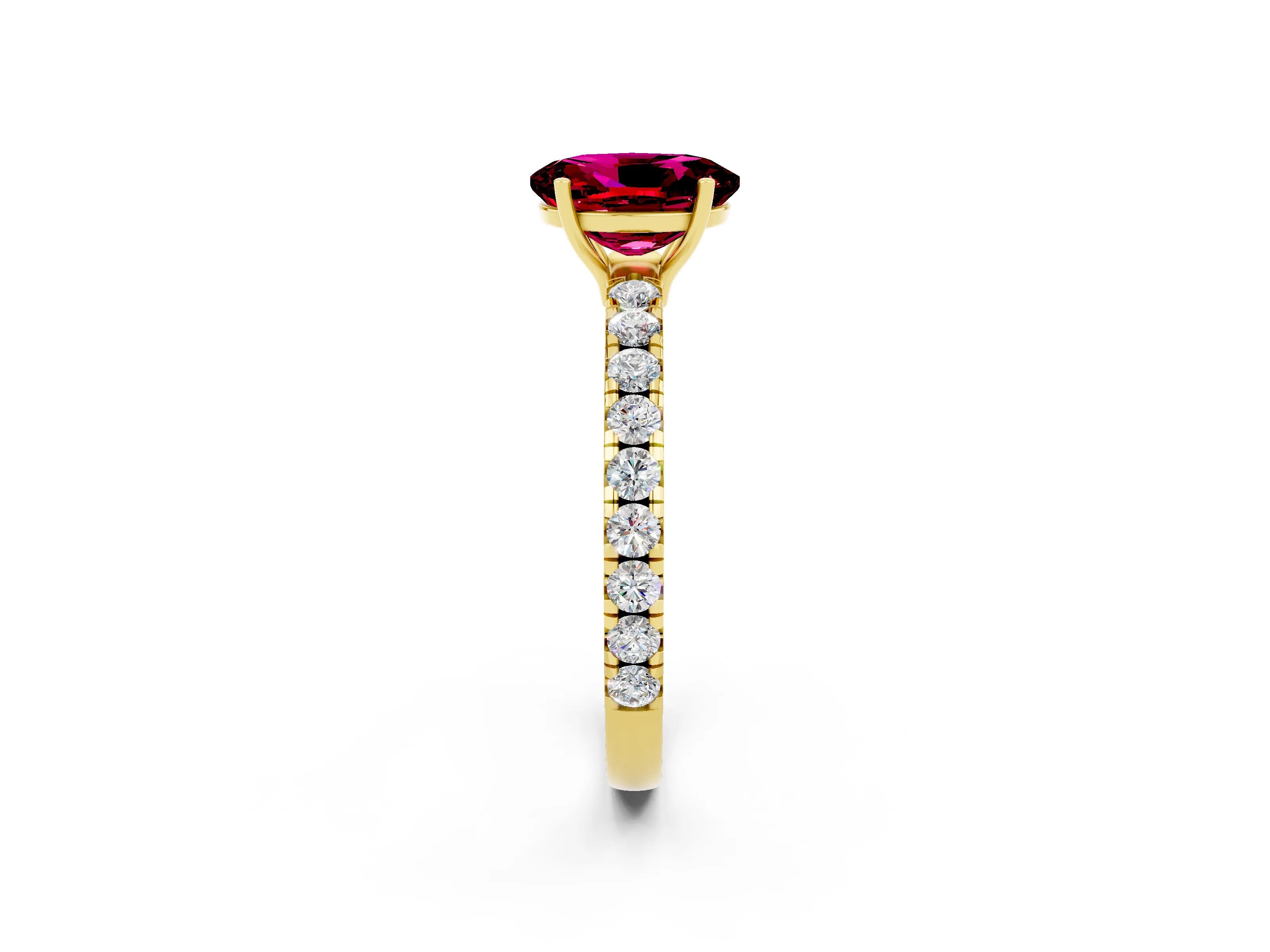 Yellow gold Oval Cut Garnet Pavé Solitaire Engagement Ring with Four-Prong Setting_34