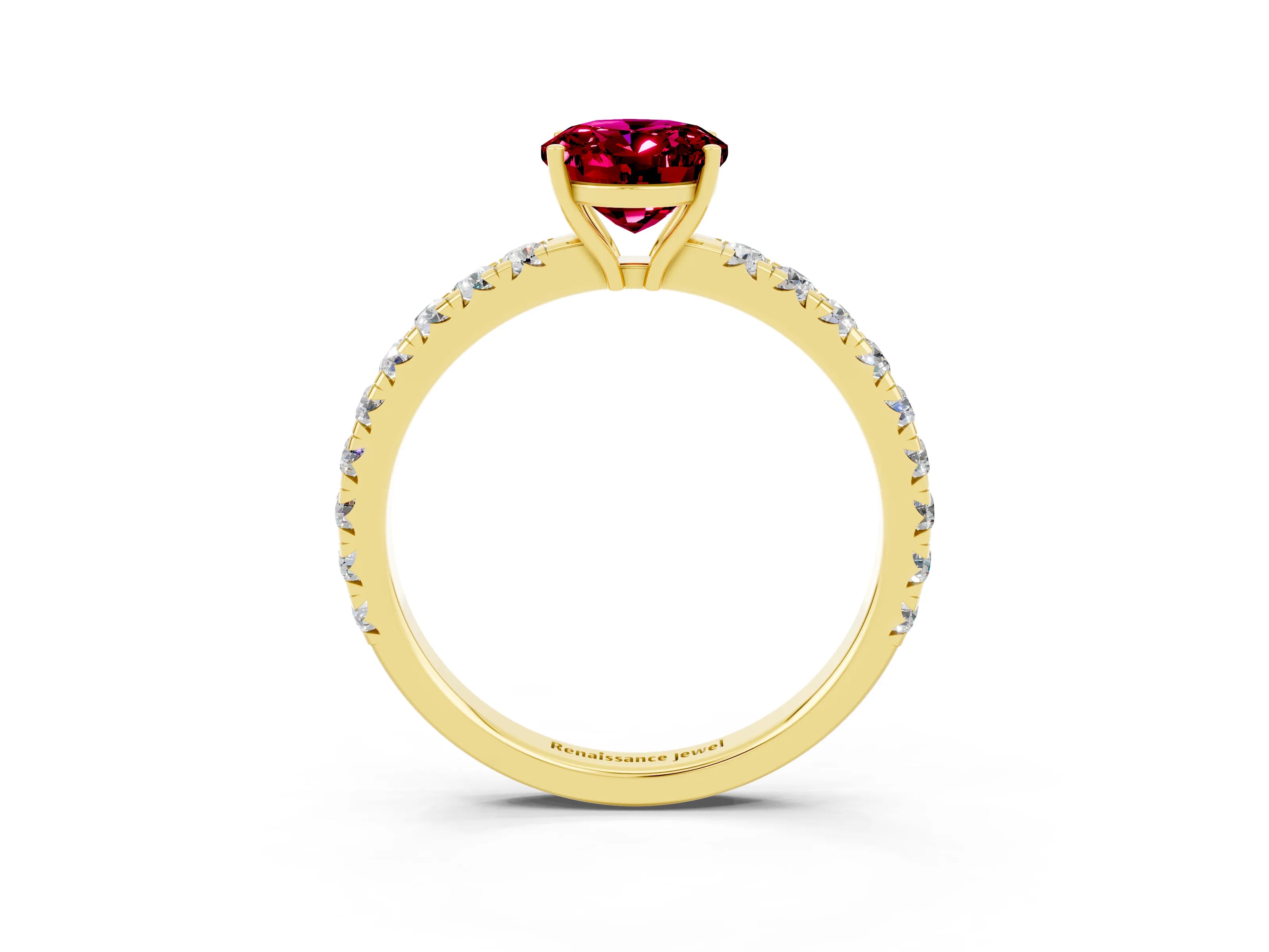 Yellow gold Oval Cut Garnet Pavé Solitaire Engagement Ring with Four-Prong Setting_35