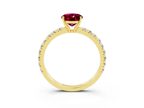 Yellow gold Oval Cut Garnet Pavé Solitaire Engagement Ring with Four-Prong Setting_35