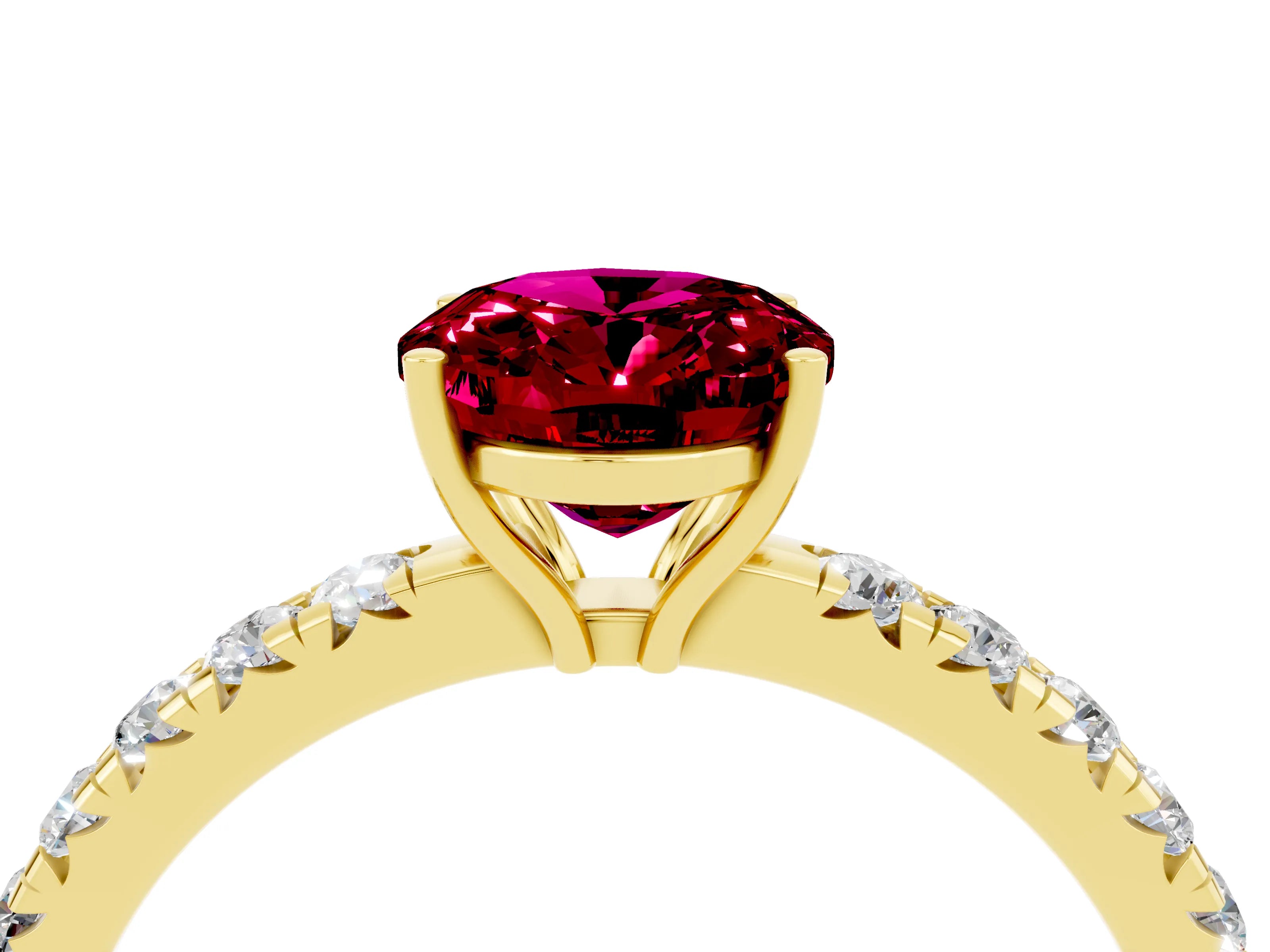 Yellow gold Oval Cut Garnet Pavé Solitaire Engagement Ring with Four-Prong Setting_36