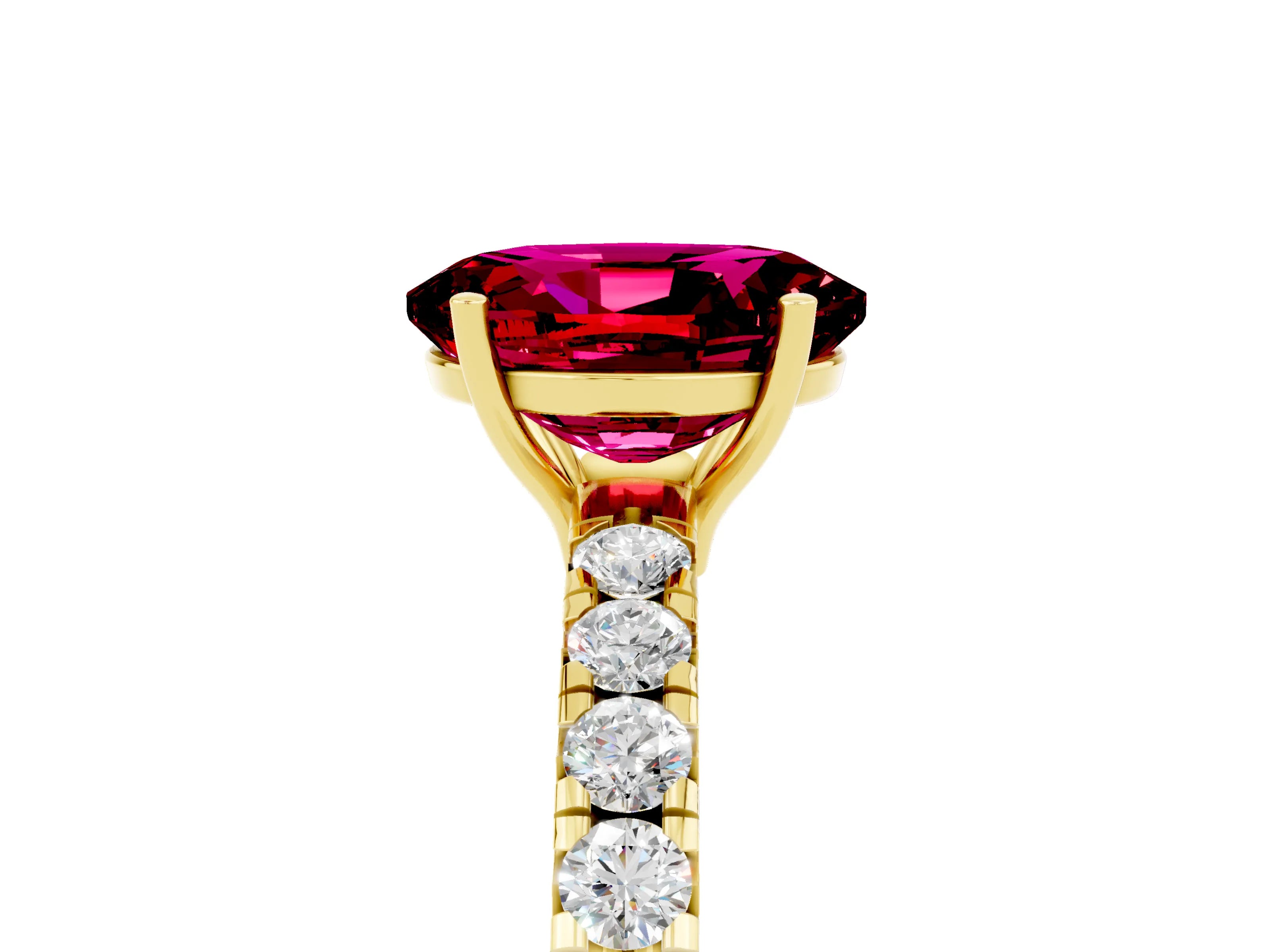 Yellow gold Oval Cut Garnet Pavé Solitaire Engagement Ring with Four-Prong Setting_37