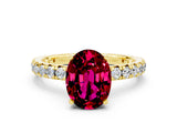 Yellow gold Oval Cut Garnet Pavé Solitaire Ring with Round Band and Prong Setting_24