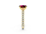 Yellow gold Oval Cut Garnet Pavé Solitaire Ring with Round Band and Prong Setting_26
