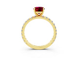 Yellow gold Oval Cut Garnet Pavé Solitaire Ring with Round Band and Prong Setting_27