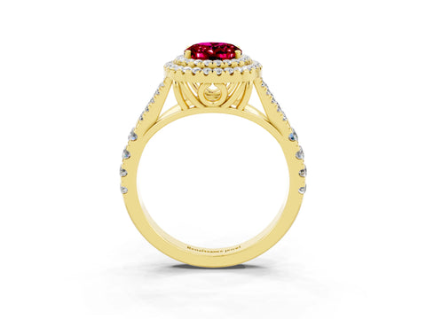 Yellow gold Oval Cut Garnet Pavé Split Shank Double Halo Engagement Ring_3